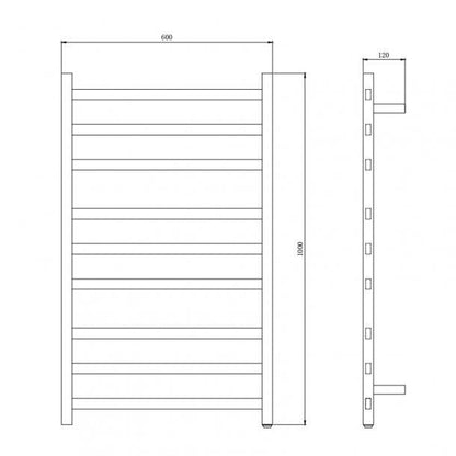 Square Matte Black Electric Heated Towel Rack 9 Bars