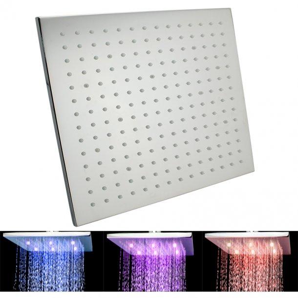 Square Chrome LED Rainfall Shower Head 200mm