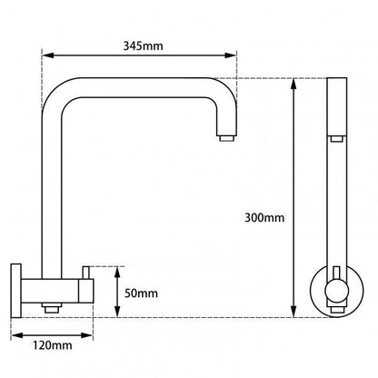 Round Black Top Water Inlet Shower Rail