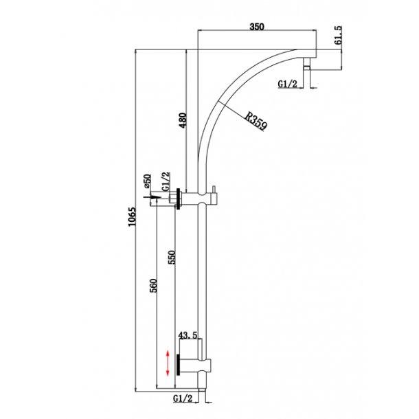 Round Black Top Inlet Shower Rail
