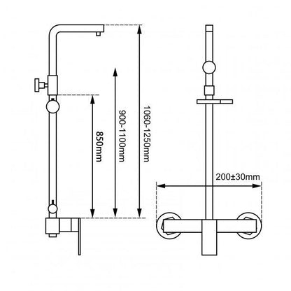 Square Chrome Bottom Water Inlet Shower Rail