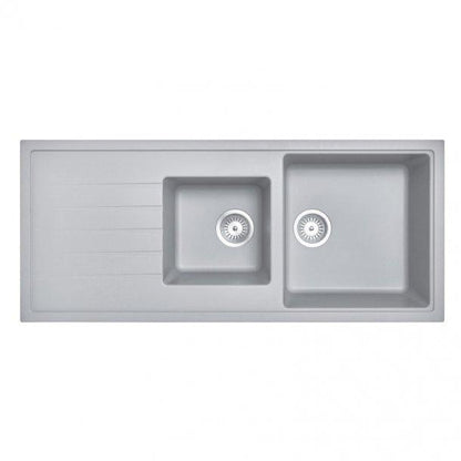 1160 x 500 x 205mm Carysil Concrete Grey 1 and A Half Bowl With Drainer Board Granite Kitchen Sink Top/Flush/Under Mount