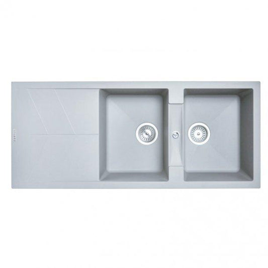 1160 x 500 x 210mm Carysil Concrete Grey Double Bowl Drainer Board Granite Kitchen Sink Top/Flush/Under Mount