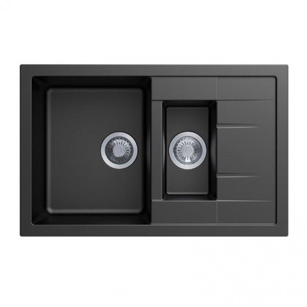 780 x 500 x 205mm Carysil Black 1 and 1/4 Bowl Drainer Granite Kitchen Sink Top/Flush/Under Mount