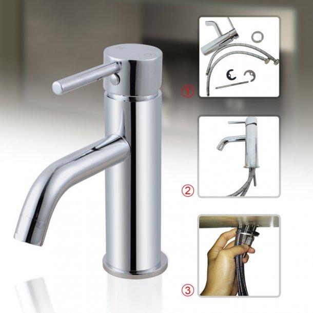 Round Chrome Short Basin Mixer Tap Crooked Water Spout
