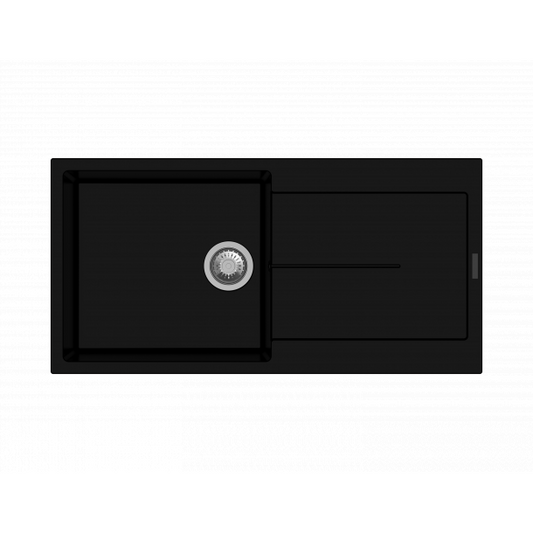 1000 x 500 x 200mm Carysil Black Single Bowl With Drainer Board Granite Kitchen Sink Top Mount