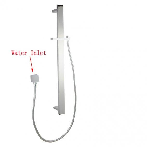 Square Chrome Sliding Shower Rail with Wall Connector & Water Hose Only