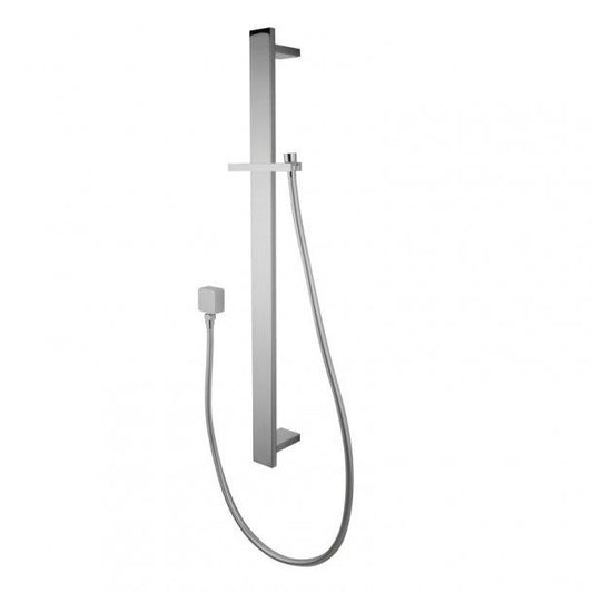 Square Chrome Sliding Shower Rail with Wall Connector & Water Hose Only