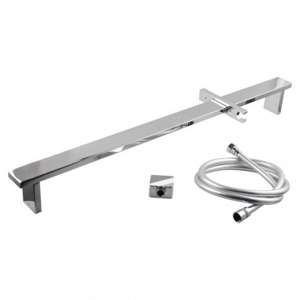 Square Chrome Sliding Shower Rail with Wall Connector & Water Hose Only