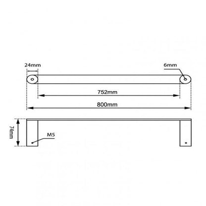 Chrome Single Towel Rail 800mm Stainless Steel 304 Wall Mounted