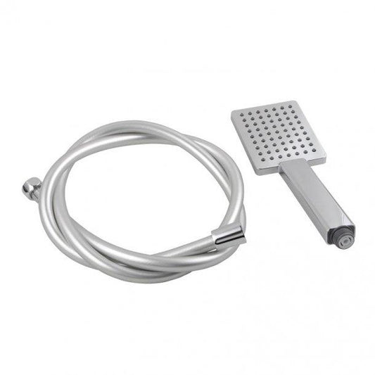 Square Chrome ABS Rainfall Handheld Shower Head With 1.5m PVC Hose