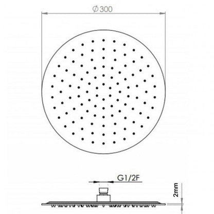 Super-slim Round Black Rainfall Shower Head 300mm