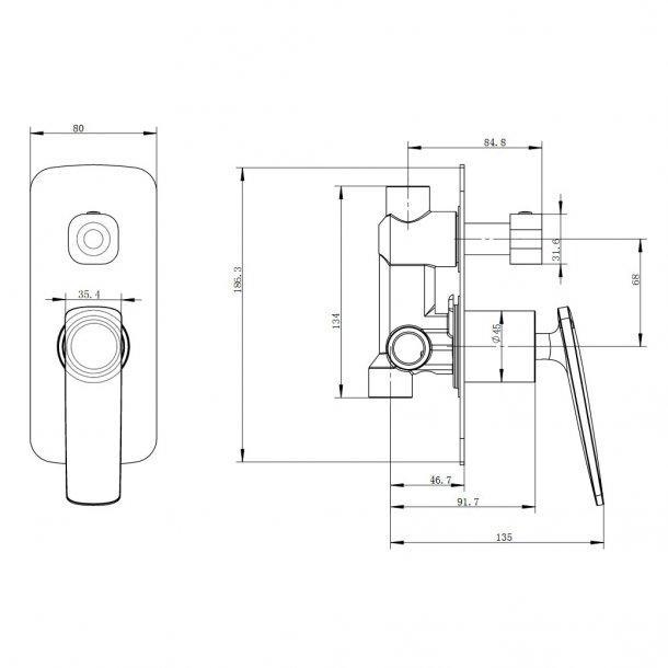 Bathroom Chrome Shower/Bath Wall Mixer with Diverter Solid Brass