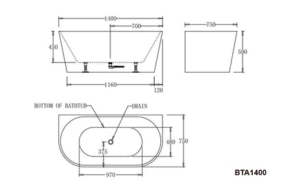 Atlanta Back To Wall Bathtub 1400