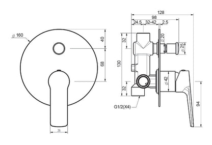 BTV8560 — Shower Mixer With Diverter and flat plate