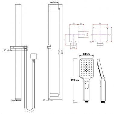 Square Black Sliding Shower Rail without Handheld Shower