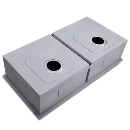 Stainless Steel Square Handmade Kitchen / Laundry Double Bowl Sink Flush 1mm Thick