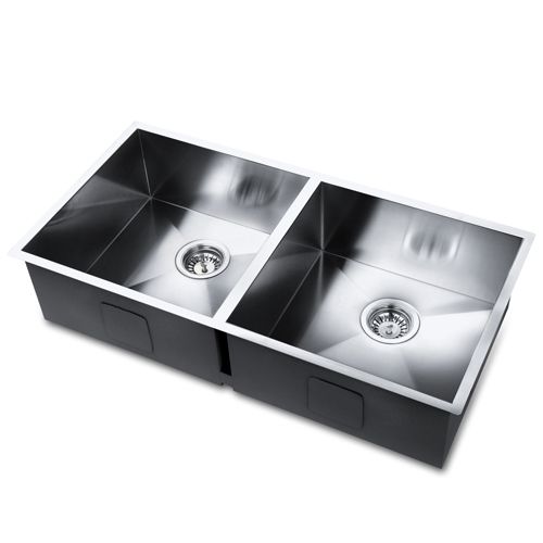 Stainless Steel Square Handmade Kitchen / Laundry Double Bowl Sink Flush 1mm Thick
