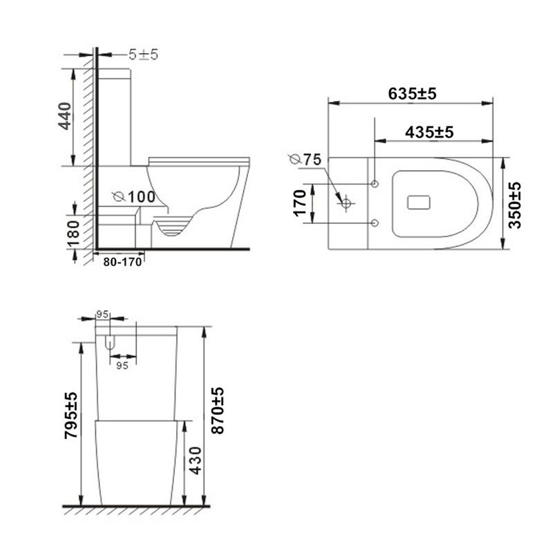 635*350*870mm Bathroom Rimless Back To Wall White Ceramic Toilet Suite
