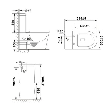 635*350*870mm Bathroom Rimless Back To Wall White Ceramic Toilet Suite
