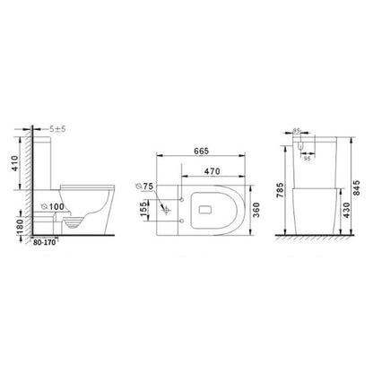 665x360x845mm Tornado Silent High End Back To Wall Ceramic Toilet Suite