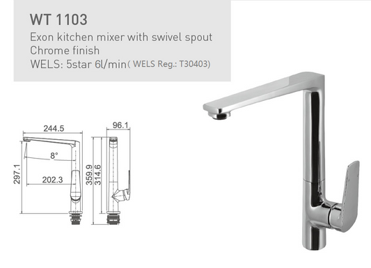 EXON KITCHEN MIXER WITH SWIVEL SPOUT