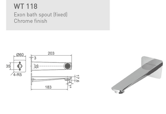 EXON BATH SPOUT (FIXED) CHROME FINISH
