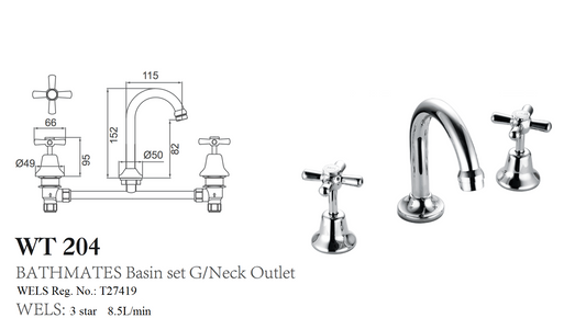 BATHMATES BASIN SET G/NECK OUTLET