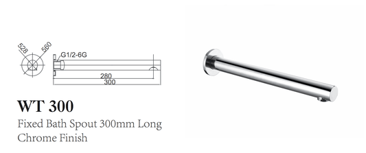 JAMIE FIXED BATH SPOUT 300mm LONG CHROME FINISH