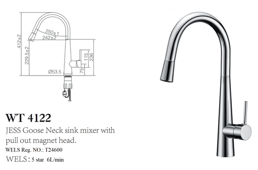 JESS GOOSE NECK SINK MIXER WITH PULL PUT MAGNET HEAD