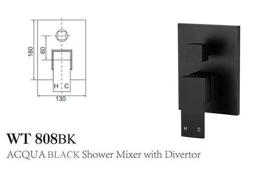 ACQUA BLACK SHOWER MIXER WITH DIVERTOR