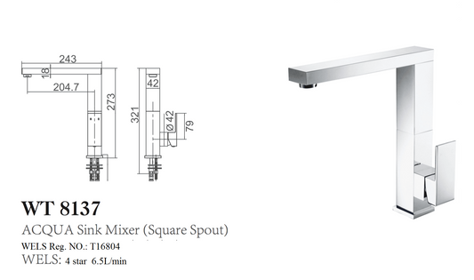 ACQUA SINK MIXER (SQUARE SPOUT)