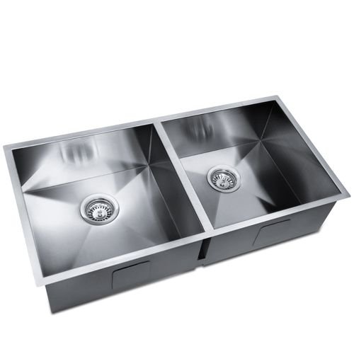 Stainless Steel Square Handmade Kitchen / Laundry Double Bowl Sink Flush 1mm Thick