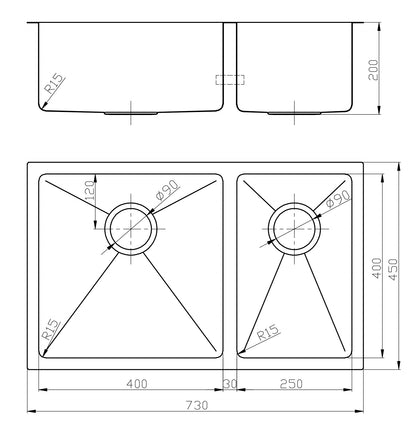 Atlas One & half Bowl handmade Sink
