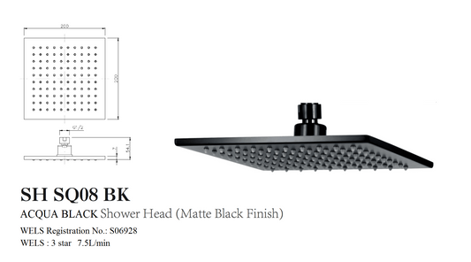 ACQUA BLACK SHOWER HEAD (MATTE BLACK FINISH)