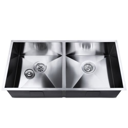 Stainless Steel Square Handmade Kitchen / Laundry Double Bowl Sink Flush 1mm Thick