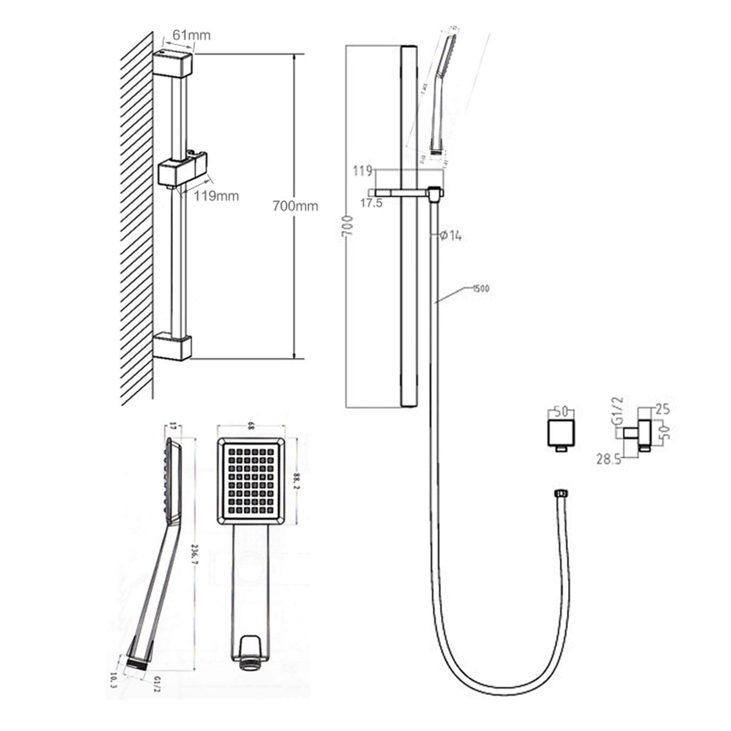 Cavallo Chrome Square Handheld Shower Head
